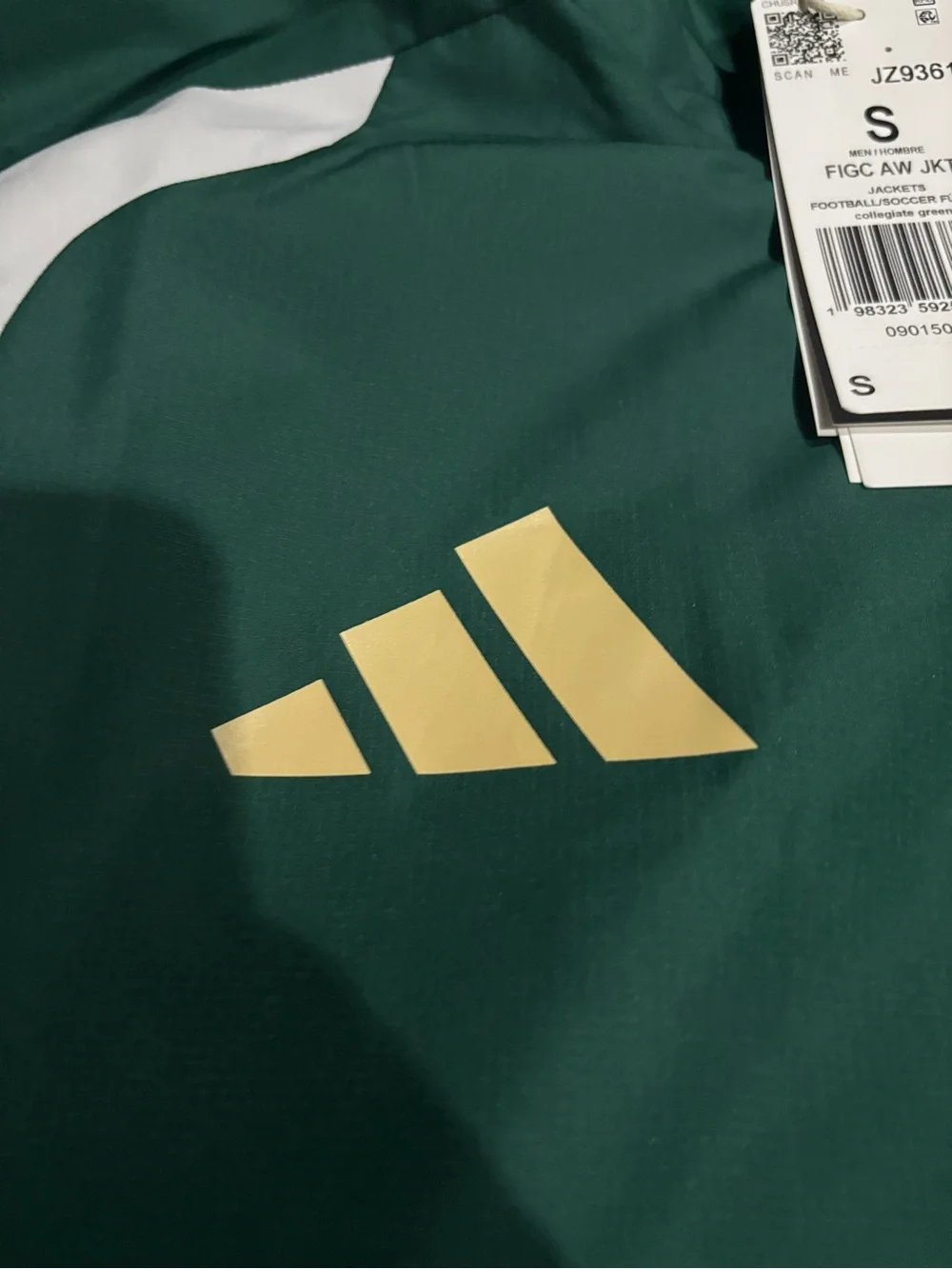 adidas Italia Green White Windbreaker Jacket with Gold Accents